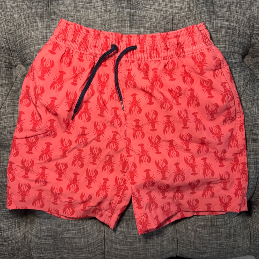 J. Crew Coral Swim Trunks with Red Lobster Print
